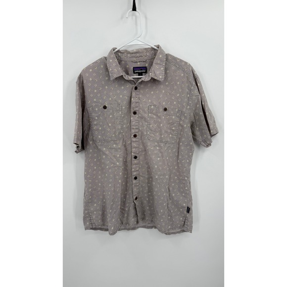 Patagonia Other - Patagonia Mens Large Grey Floral Organic Cotton Hemp Short Sleeve Button Down